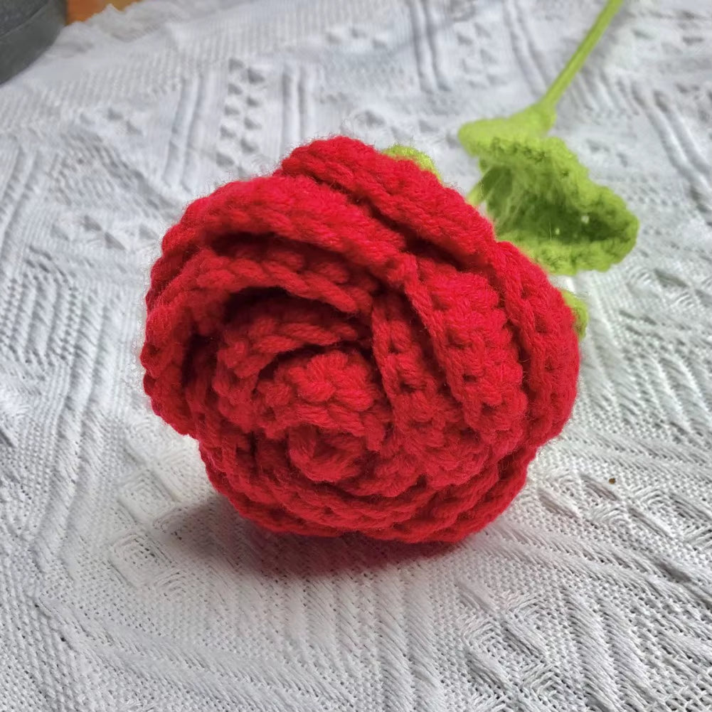 Enchanting 6-Piece Multi-Color Knitted Rose Bouquet - Forever Blooming Hand-Knitted Floral Elegance for Every Occasion