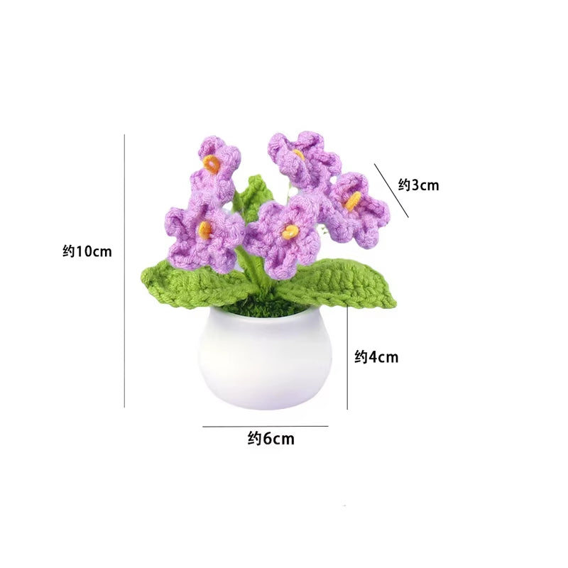 Charming Crochet Tulips in Pot - Vibrant Knitted Flower Decor for Home and Parties