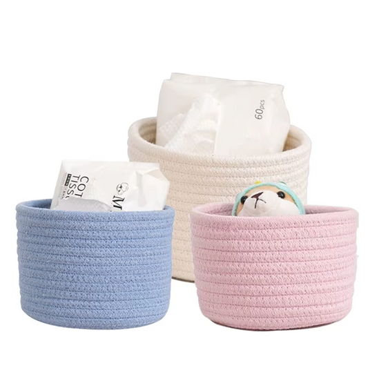 Stylish Handmade Woven Cotton Rope Storage Basket - Perfect for Organizing Cosmetics, Jewelry, Keys, Snacks, and More!