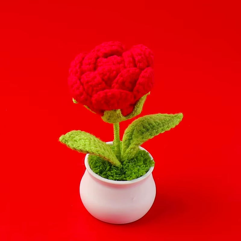 Charming Crochet Tulips in Pot - Vibrant Knitted Flower Decor for Home and Parties