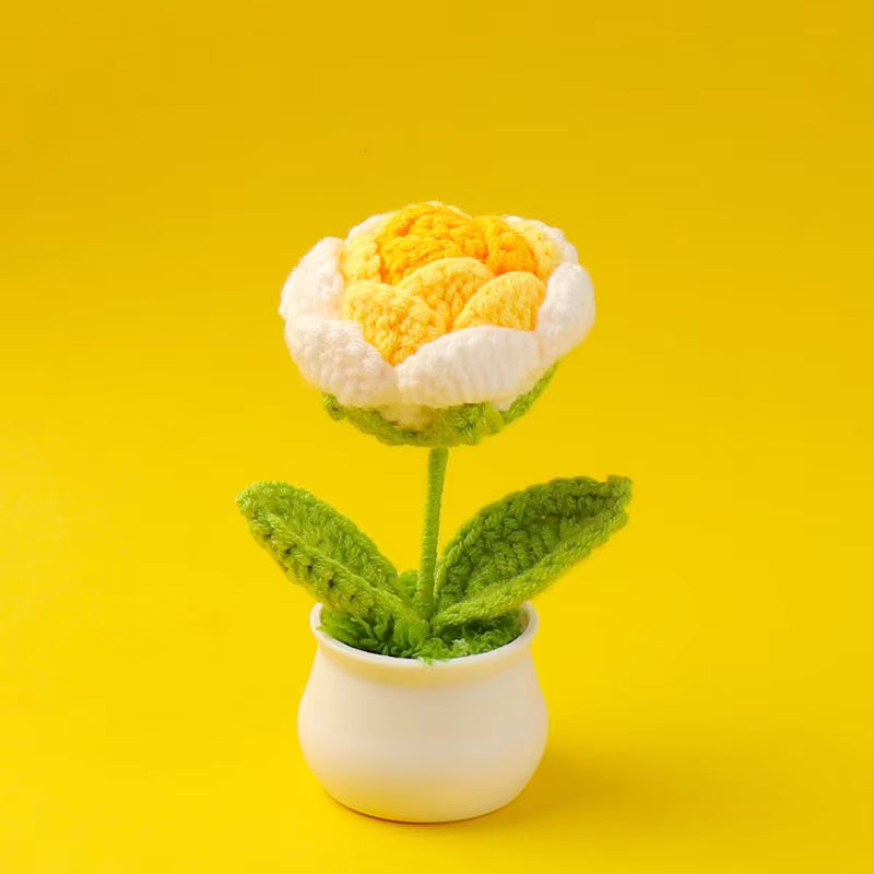 Charming Crochet Tulips in Pot - Vibrant Knitted Flower Decor for Home and Parties