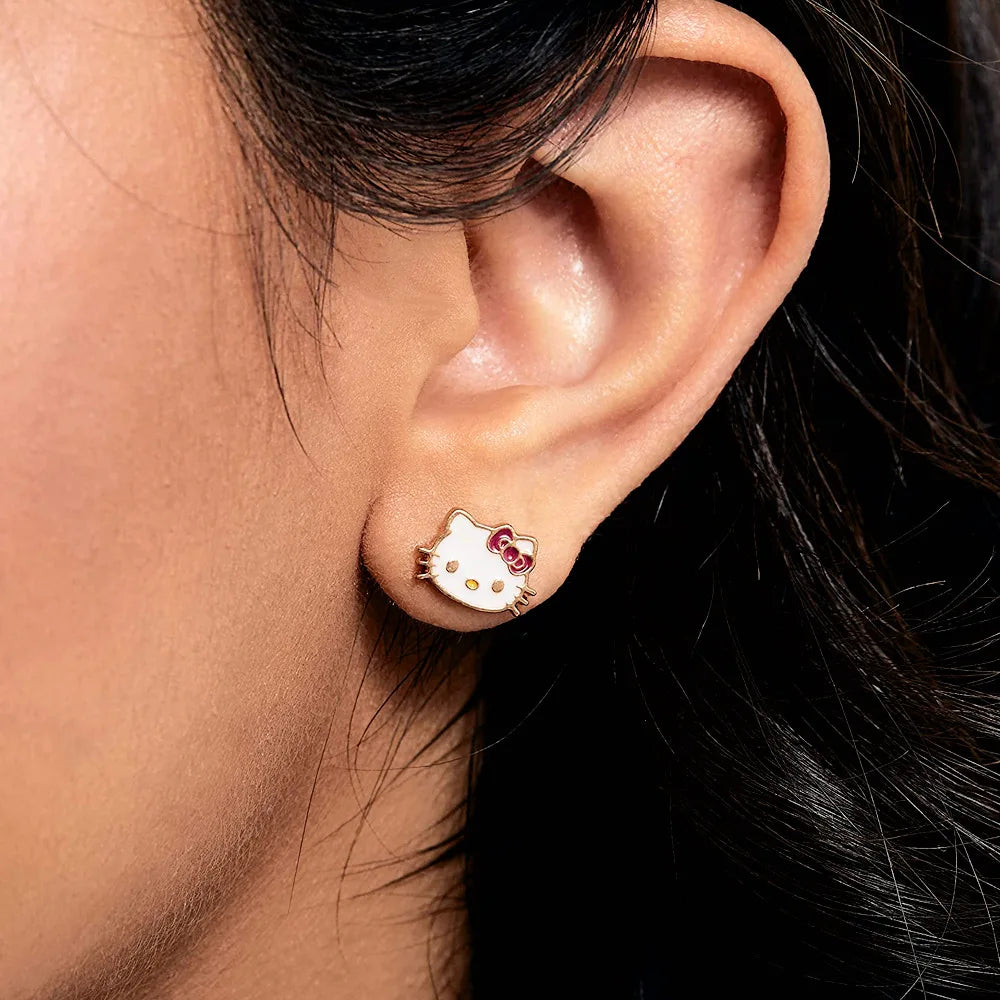 Sanrios Hello Kitty Necklace and Earrings Set Simple KT Cat Charms Ear Studs Earrings for Women Fashion Y2K Jewelry Accessories