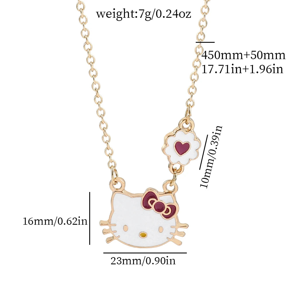 Sanrios Hello Kitty Necklace and Earrings Set Simple KT Cat Charms Ear Studs Earrings for Women Fashion Y2K Jewelry Accessories
