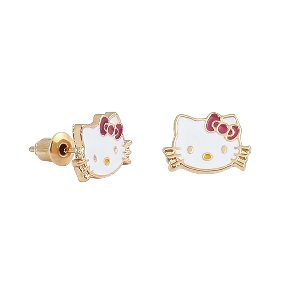 Sanrios Hello Kitty Necklace and Earrings Set Simple KT Cat Charms Ear Studs Earrings for Women Fashion Y2K Jewelry Accessories