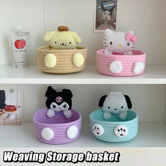 Charming Hello Kitty Kuromi Weave Storage Basket - Perfect Kawaii Desktop Organizer for Girls' Rooms and Fun Gift Idea!