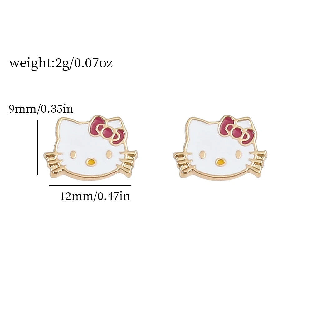Sanrios Hello Kitty Necklace and Earrings Set Simple KT Cat Charms Ear Studs Earrings for Women Fashion Y2K Jewelry Accessories