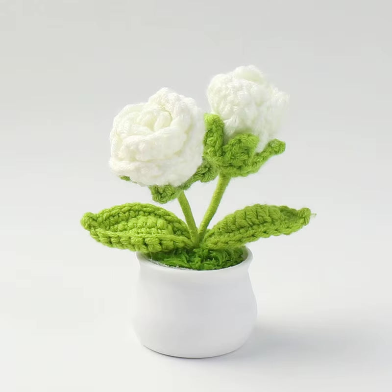Charming Crochet Tulips in Pot - Vibrant Knitted Flower Decor for Home and Parties