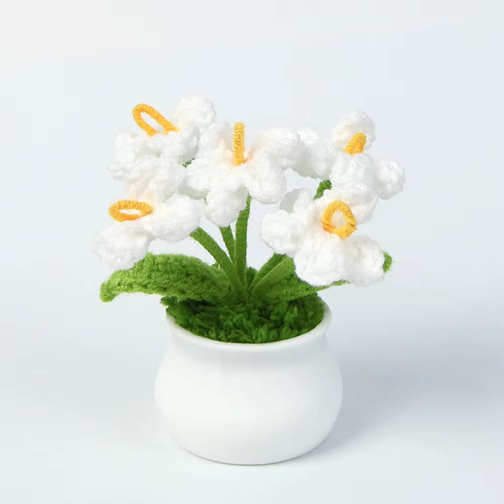 Charming Crochet Tulips in Pot - Vibrant Knitted Flower Decor for Home and Parties