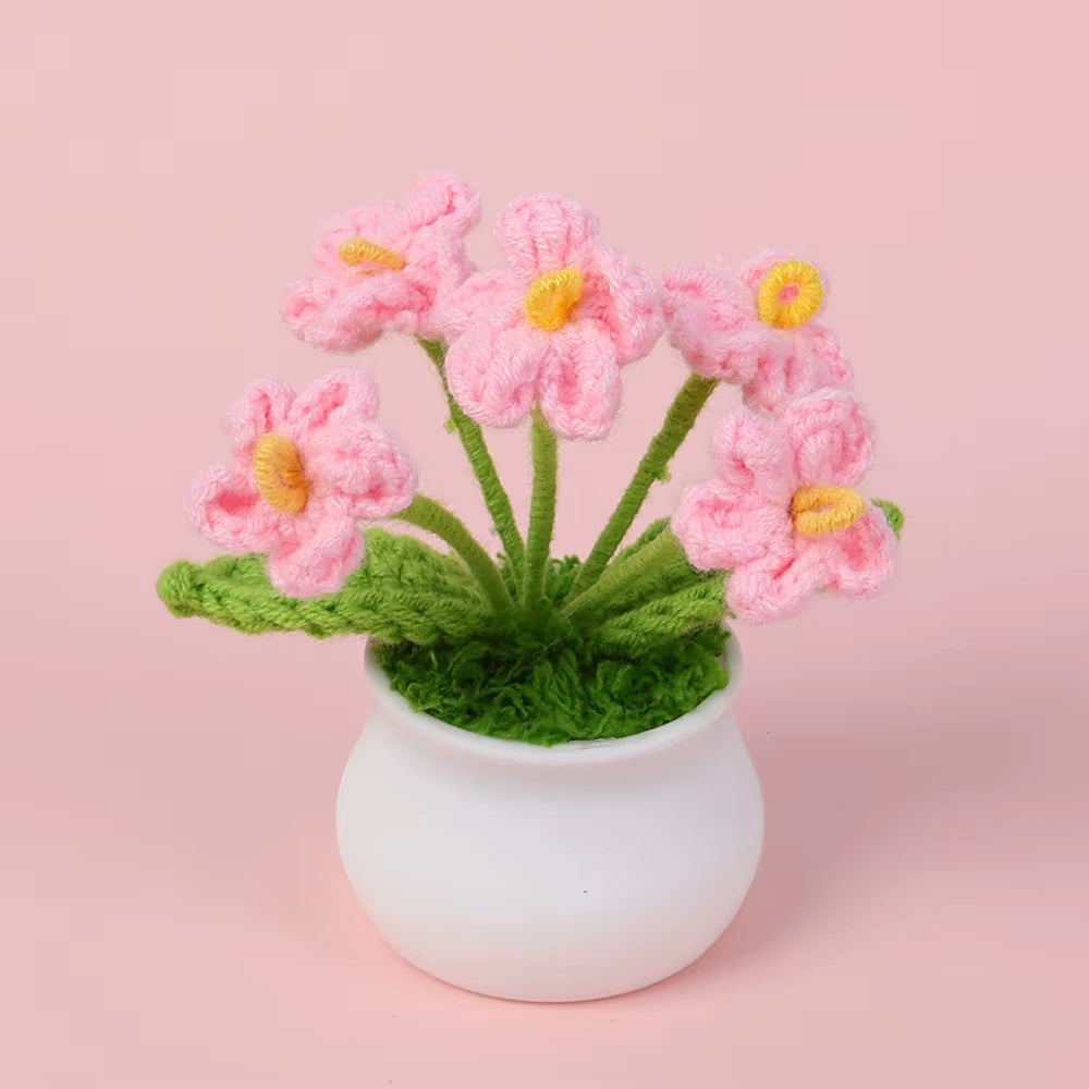 Charming Crochet Tulips in Pot - Vibrant Knitted Flower Decor for Home and Parties