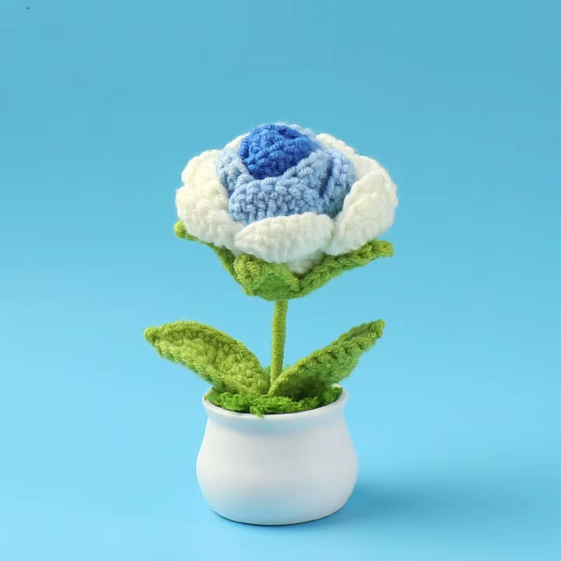 Charming Crochet Tulips in Pot - Vibrant Knitted Flower Decor for Home and Parties