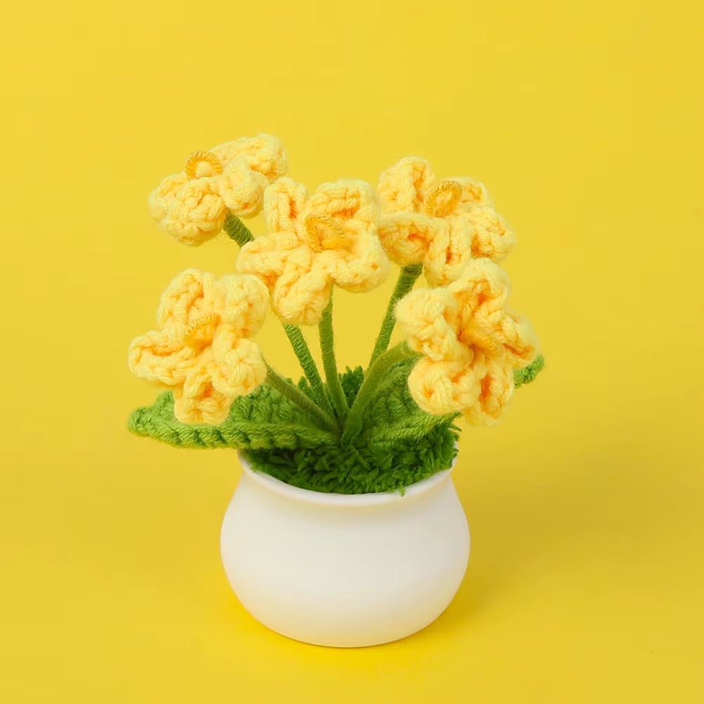 Charming Crochet Tulips in Pot - Vibrant Knitted Flower Decor for Home and Parties
