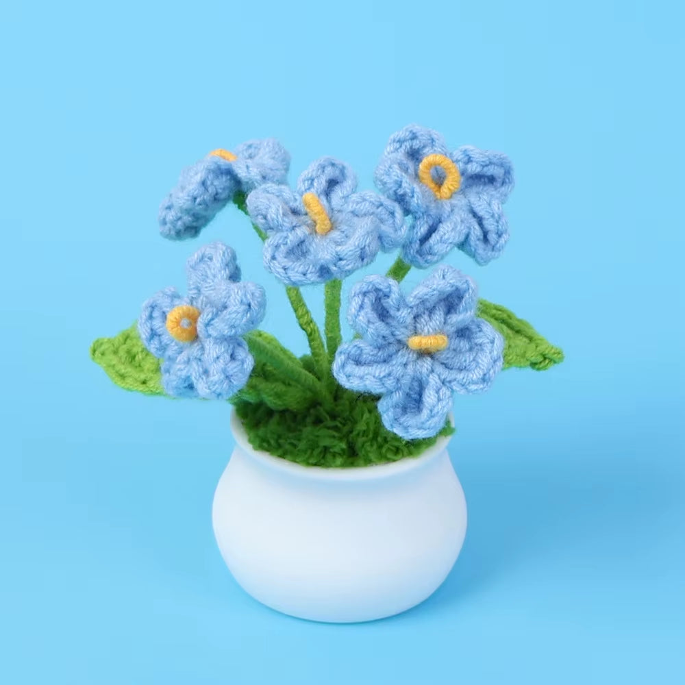 Charming Crochet Tulips in Pot - Vibrant Knitted Flower Decor for Home and Parties
