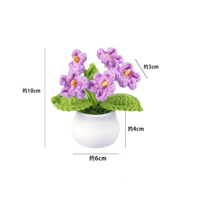 Charming Crochet Tulips in Pot - Vibrant Knitted Flower Decor for Home and Parties