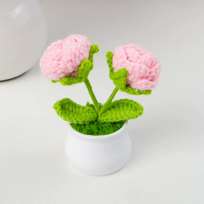 Charming Crochet Tulips in Pot - Vibrant Knitted Flower Decor for Home and Parties