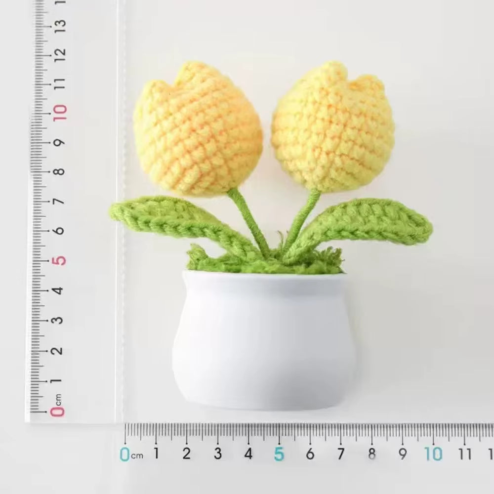 Charming Crochet Tulips in Pot - Vibrant Knitted Flower Decor for Home and Parties