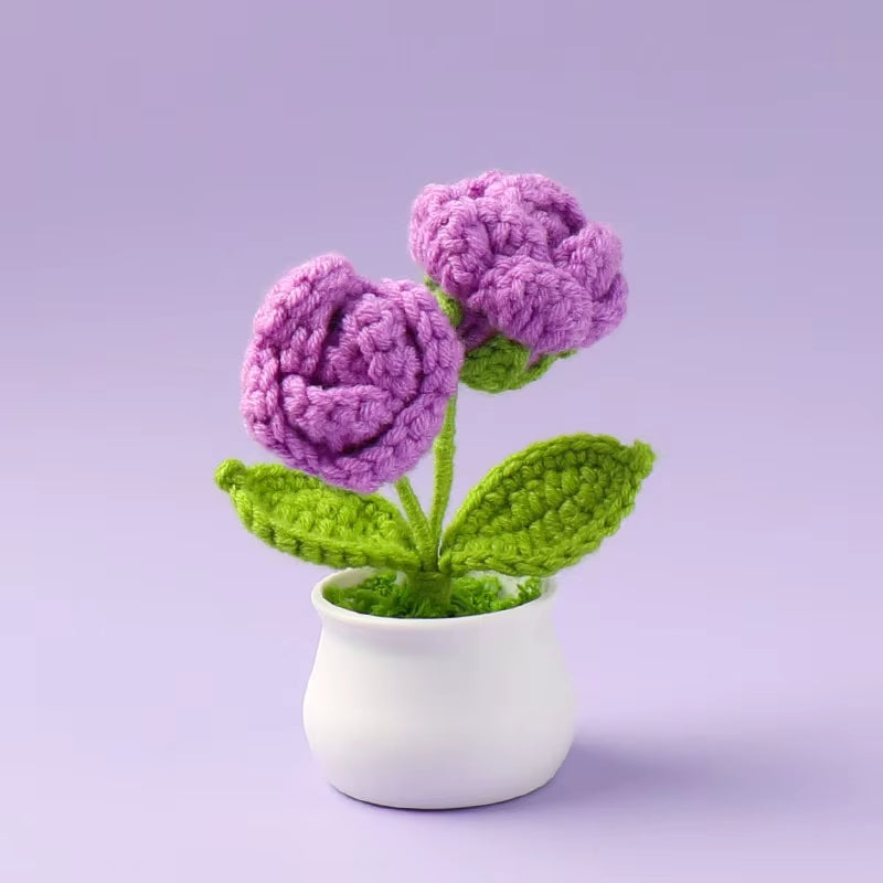 Charming Crochet Tulips in Pot - Vibrant Knitted Flower Decor for Home and Parties