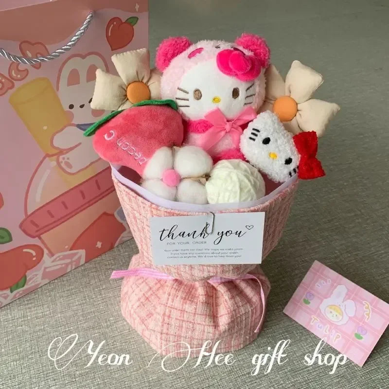 Delightful Sanrio Kuromi Plush Flower Bouquet - Adorable Hellokitty & Cinnamoroll Stuffed Dolls, Perfect Gift for Valentine’s Day!