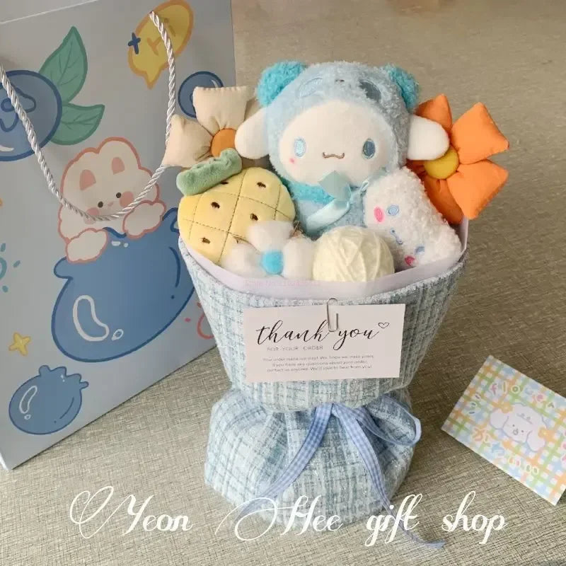 Delightful Sanrio Kuromi Plush Flower Bouquet - Adorable Hellokitty & Cinnamoroll Stuffed Dolls, Perfect Gift for Valentine’s Day!