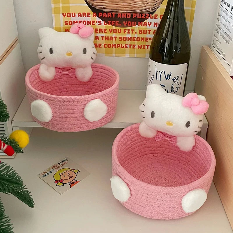 Charming Hello Kitty Kuromi Weave Storage Basket - Perfect Kawaii Desktop Organizer for Girls' Rooms and Fun Gift Idea!