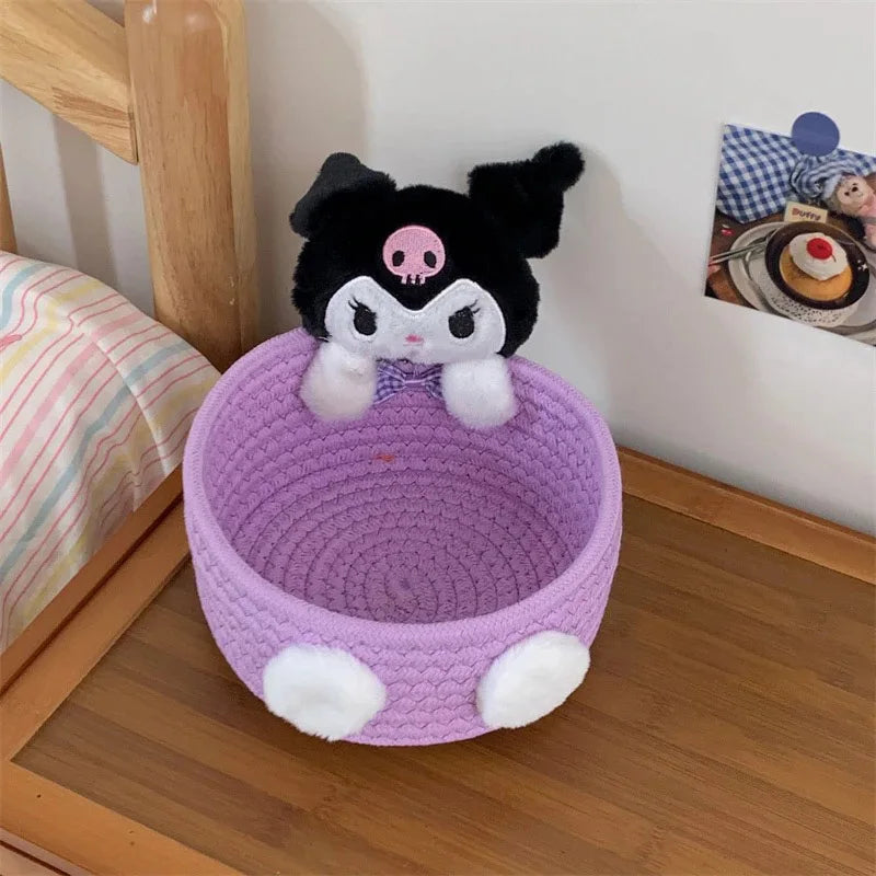 Charming Hello Kitty Kuromi Weave Storage Basket - Perfect Kawaii Desktop Organizer for Girls' Rooms and Fun Gift Idea!