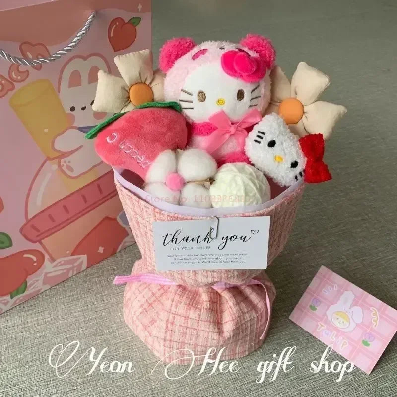 Delightful Sanrio Kuromi Plush Flower Bouquet - Adorable Hellokitty & Cinnamoroll Stuffed Dolls, Perfect Gift for Valentine’s Day!