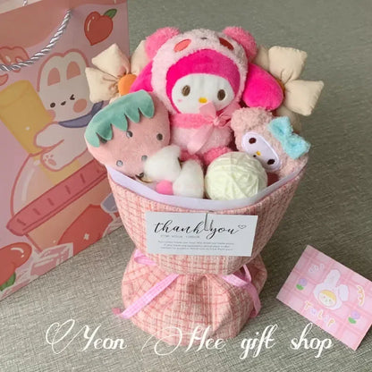 Delightful Sanrio Kuromi Plush Flower Bouquet - Adorable Hellokitty & Cinnamoroll Stuffed Dolls, Perfect Gift for Valentine’s Day!