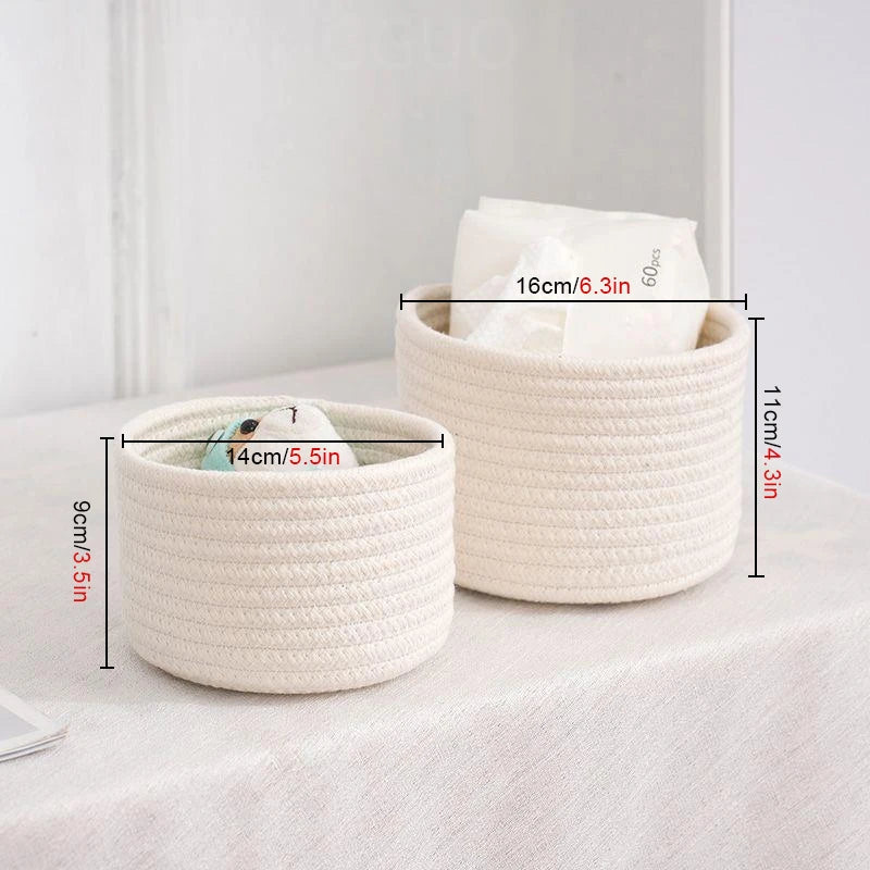 Stylish Handmade Woven Cotton Rope Storage Basket - Perfect for Organizing Cosmetics, Jewelry, Keys, Snacks, and More!