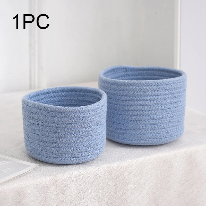 Stylish Handmade Woven Cotton Rope Storage Basket - Perfect for Organizing Cosmetics, Jewelry, Keys, Snacks, and More!