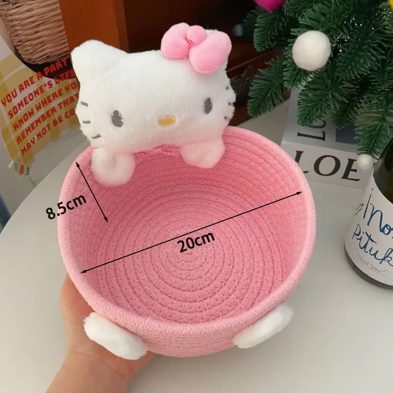 Charming Hello Kitty Kuromi Weave Storage Basket - Perfect Kawaii Desktop Organizer for Girls' Rooms and Fun Gift Idea!