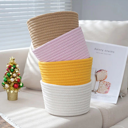 Stylish Handmade Woven Cotton Rope Storage Basket - Perfect for Organizing Cosmetics, Jewelry, Keys, Snacks, and More!