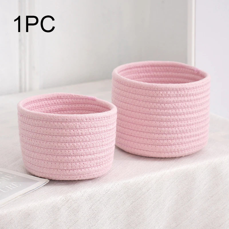 Stylish Handmade Woven Cotton Rope Storage Basket - Perfect for Organizing Cosmetics, Jewelry, Keys, Snacks, and More!