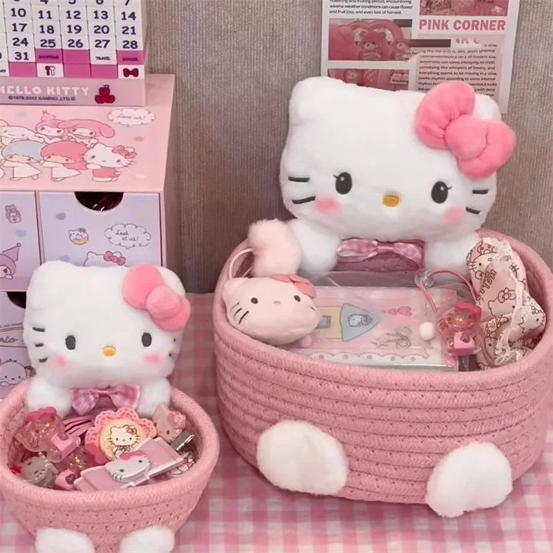 Charming Hello Kitty Kuromi Weave Storage Basket - Perfect Kawaii Desktop Organizer for Girls' Rooms and Fun Gift Idea!