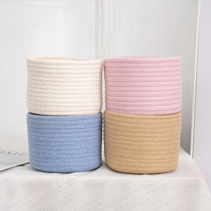 Stylish Handmade Woven Cotton Rope Storage Basket - Perfect for Organizing Cosmetics, Jewelry, Keys, Snacks, and More!