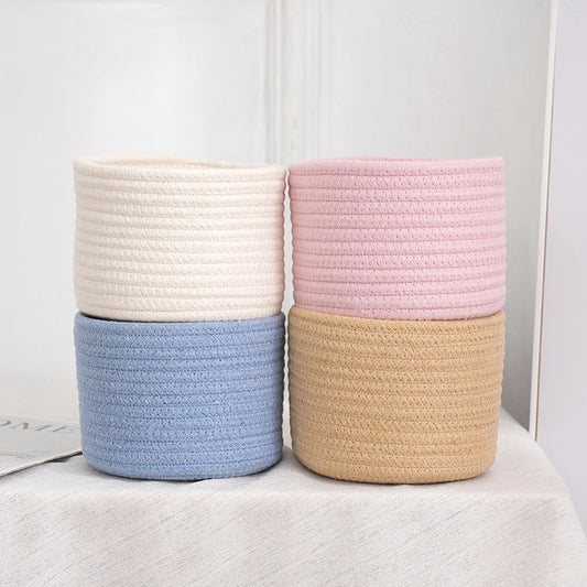 Stylish Handmade Woven Cotton Rope Storage Basket - Perfect for Organizing Cosmetics, Jewelry, Keys, Snacks, and More!