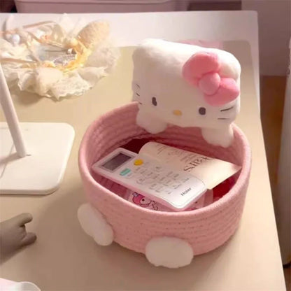 Charming Hello Kitty Kuromi Weave Storage Basket - Perfect Kawaii Desktop Organizer for Girls' Rooms and Fun Gift Idea!