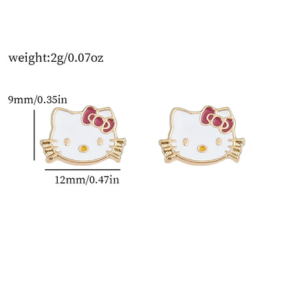 Sanrios Hello Kitty Necklace and Earrings Set Simple KT Cat Charms Ear Studs Earrings for Women Fashion Y2K Jewelry Accessories