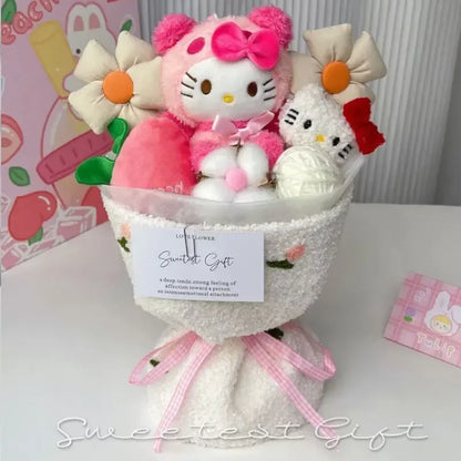 Delightful Sanrio Kuromi Plush Flower Bouquet - Adorable Hellokitty & Cinnamoroll Stuffed Dolls, Perfect Gift for Valentine’s Day!