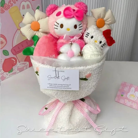 Delightful Sanrio Kuromi Plush Flower Bouquet - Adorable Hellokitty & Cinnamoroll Stuffed Dolls, Perfect Gift for Valentine’s Day!