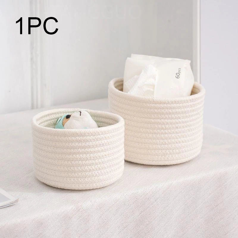 Stylish Handmade Woven Cotton Rope Storage Basket - Perfect for Organizing Cosmetics, Jewelry, Keys, Snacks, and More!