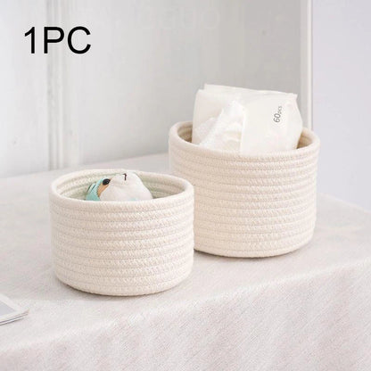 Stylish Handmade Woven Cotton Rope Storage Basket - Perfect for Organizing Cosmetics, Jewelry, Keys, Snacks, and More!