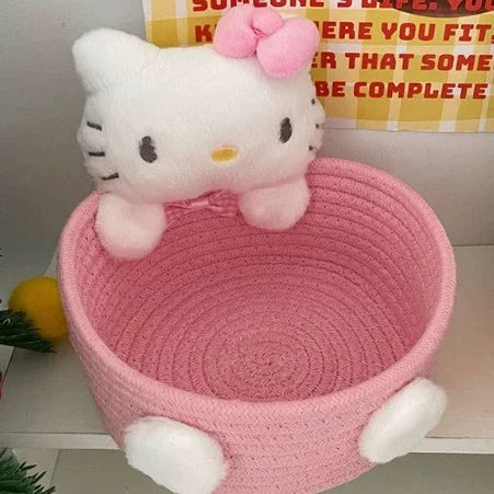 Charming Hello Kitty Kuromi Weave Storage Basket - Perfect Kawaii Desktop Organizer for Girls' Rooms and Fun Gift Idea!