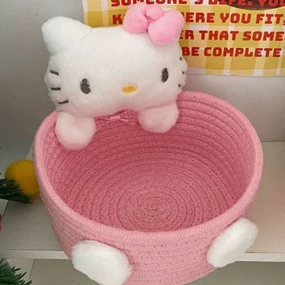 Charming Hello Kitty Kuromi Weave Storage Basket - Perfect Kawaii Desktop Organizer for Girls' Rooms and Fun Gift Idea!
