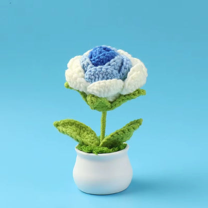 Charming Crochet Tulips in Pot - Vibrant Knitted Flower Decor for Home and Parties